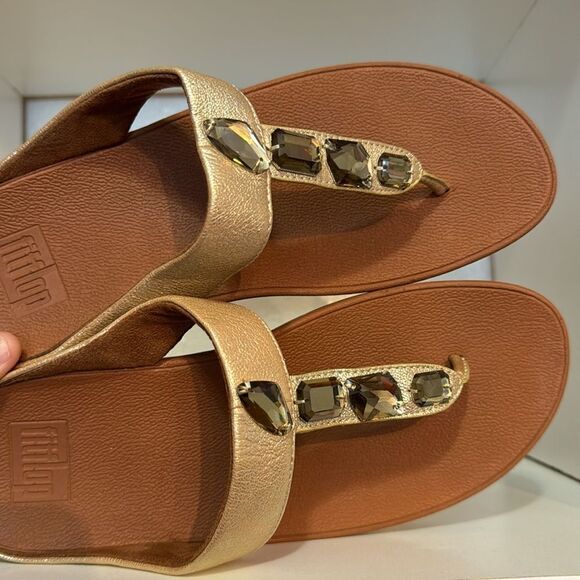 Fitflop Roka Womens Embellished Gold Thong Platform Summer Comfort Sandals - Picture 8 of 12